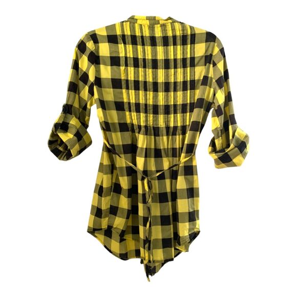 MILEY CYRUS max yellow & black checkered plaid button down cute top size XL - Picture 3 of 6